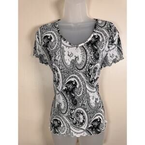 Croft & Barrow Womens Top Pleated Blouse M Boho Whimsigoth Y2K 90s Lettuce Hem